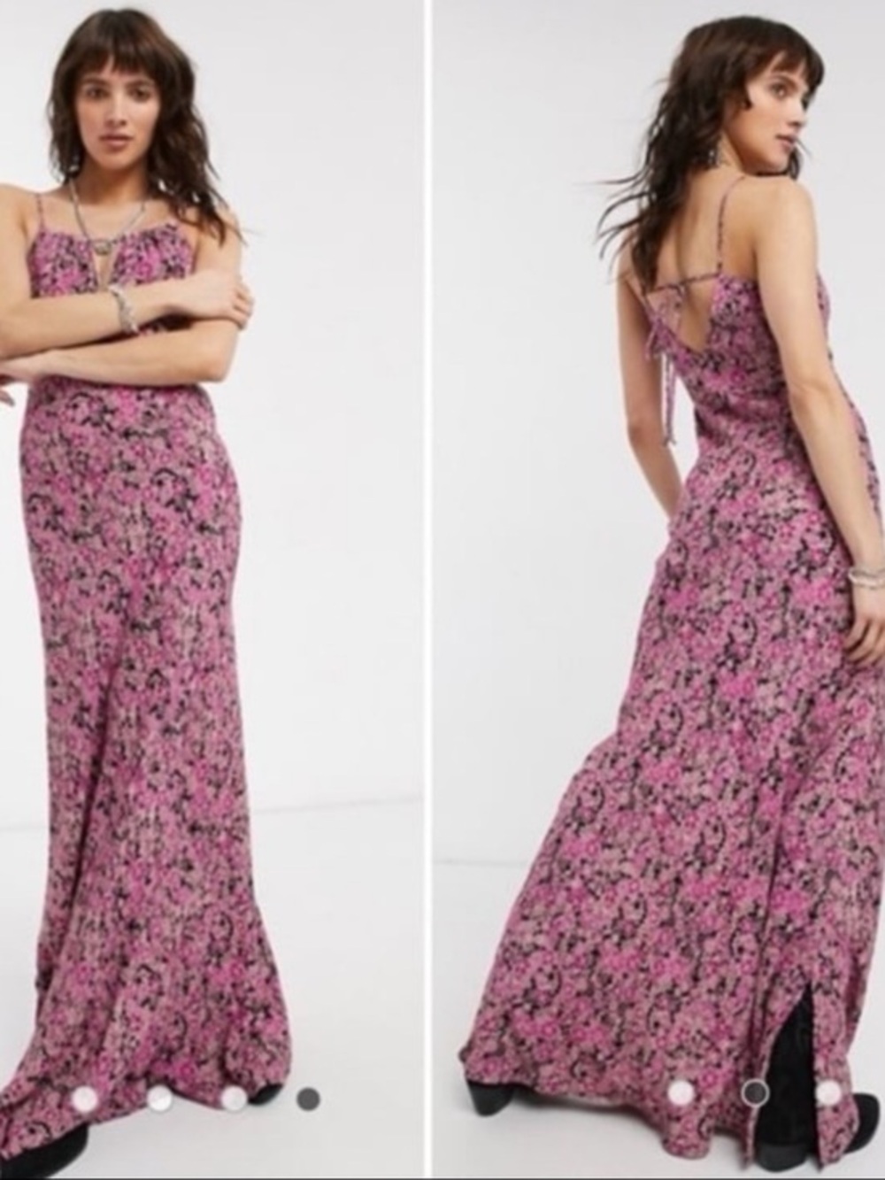 Free People Bon Voyage Maxi
Dress Black Pink size M